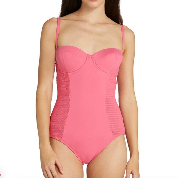 Kate Spade Smocked Underwire Pink One Piece Swimsuit Size Small - Picture 1 of 13